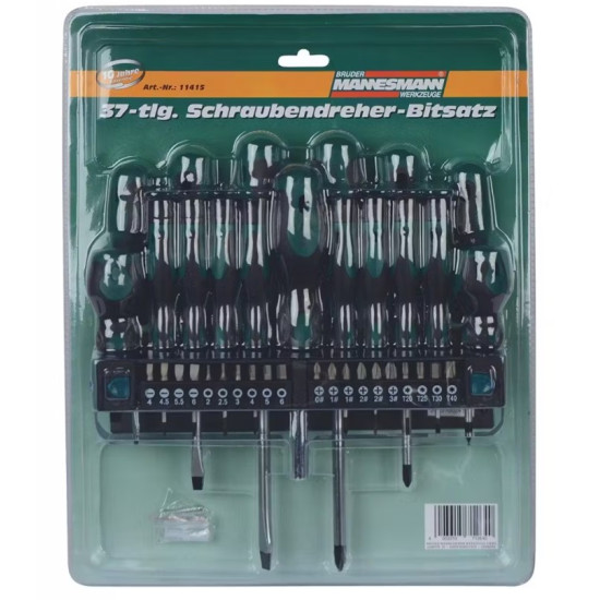 Σετ Επιτοίχιο Κατσαβιδιών MANNESMANN Νο 11415 (37 τεμαχίων)