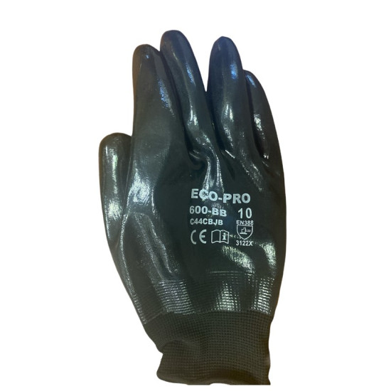 Γάντια με Επικάλυψη Νιτριλίου Γενικής Χρήσης ECOPRO Νο 600 BB Μαύρα